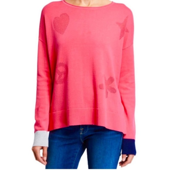 LISA TODD Womens Pink Good Vibrations Stars Heart Pullover Sweater Color Cuffs - Picture 1 of 9